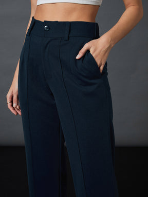 Airforce Blue Front Darted Strechable Pants-SASSAFRAS worklyf