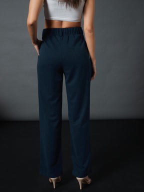 Airforce Blue Front Darted Strechable Pants-SASSAFRAS worklyf