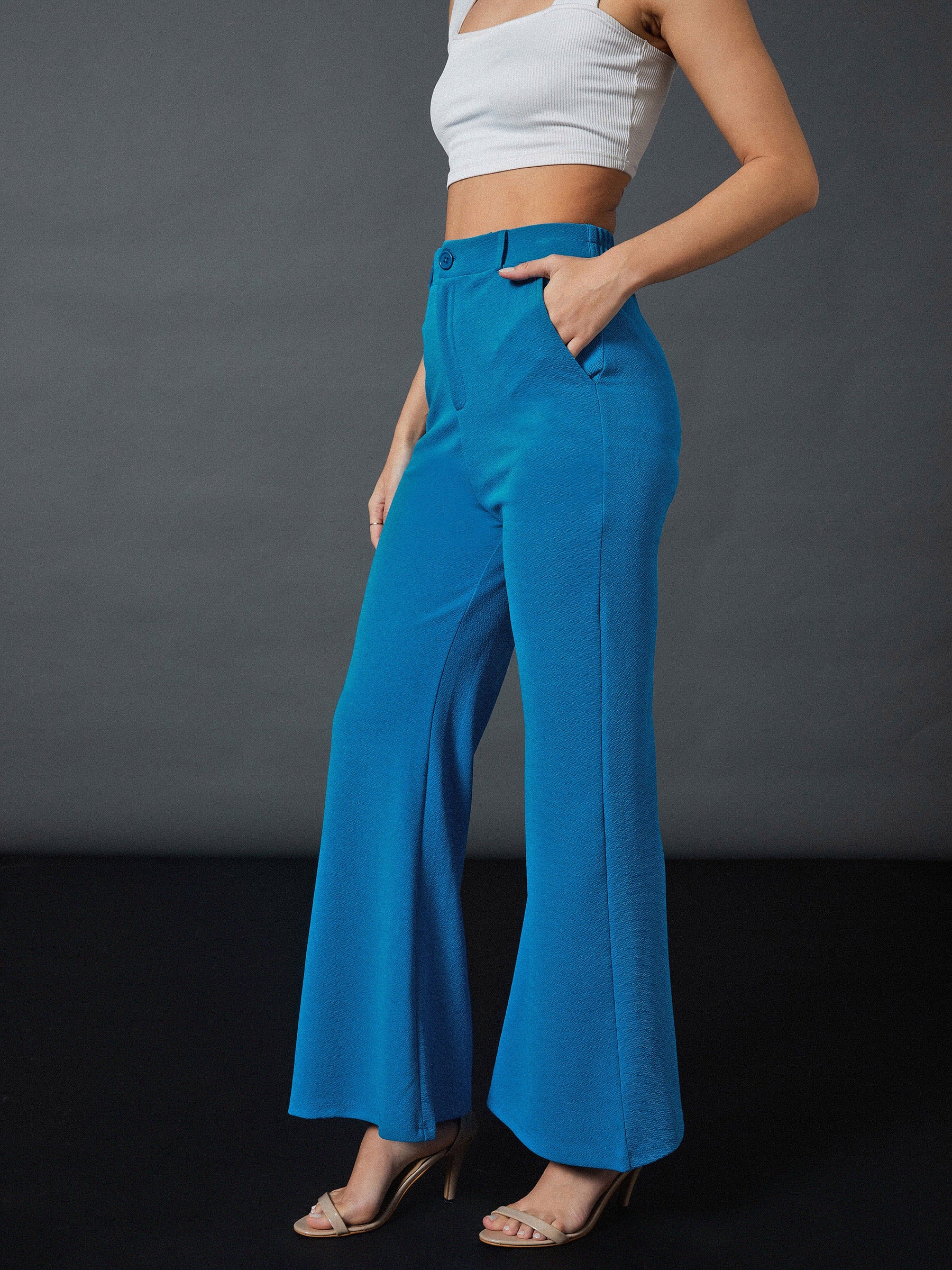 Women Turquoise Blue Trousers - Buy Women Turquoise Blue Trousers
