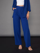 Royal Blue Pleated Straight Pants-SASSAFRAS worklyf