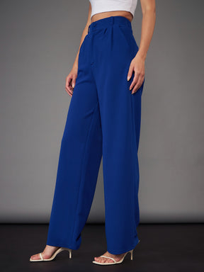 Royal Blue Pleated Straight Pants-SASSAFRAS worklyf