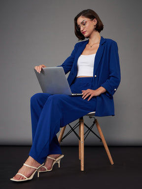 Royal Blue Pleated Straight Pants-SASSAFRAS worklyf