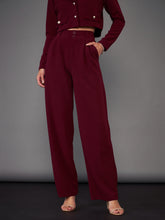 Burgundy Pleated Straight Pants-SASSAFRAS worklyf