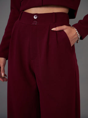 Burgundy Pleated Straight Pants-SASSAFRAS worklyf