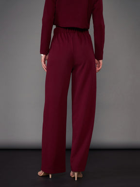 Burgundy Pleated Straight Pants-SASSAFRAS worklyf