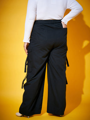 Black Washed Tencel Pocket Cargo Pants-SASSAFRAS Curve