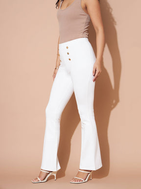 White High Waist Gold Show Buttons Pants-SASSAFRAS BASICS