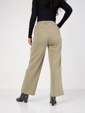 Beige Cris Cross Pocket Detail Cargo Pants-SASSAFRAS