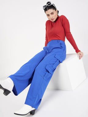 Royal Blue Multi Pocket Detail Cargo Pants-SASSAFRAS