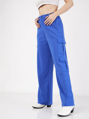 Royal Blue Multi Pocket Detail Cargo Pants-SASSAFRAS