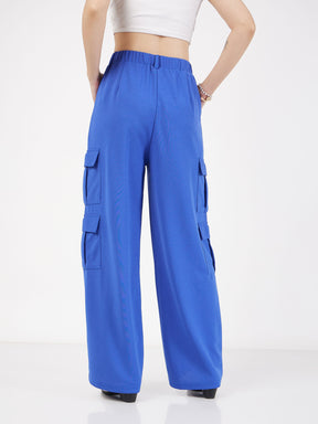 Royal Blue Multi Pocket Detail Cargo Pants-SASSAFRAS