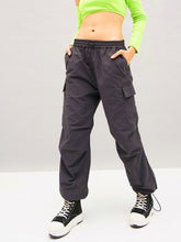 Grey Pleated Knee Cargo Parachute Pants-SASSAFRAS