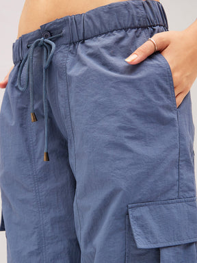 Blue Flap Pocket Cargo Parachute Pants-SASSAFRAS