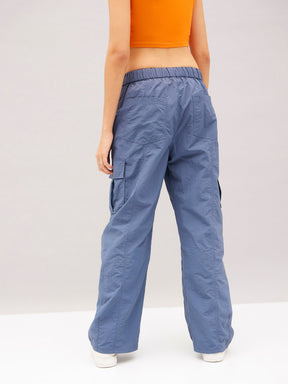 Blue Flap Pocket Cargo Parachute Pants-SASSAFRAS