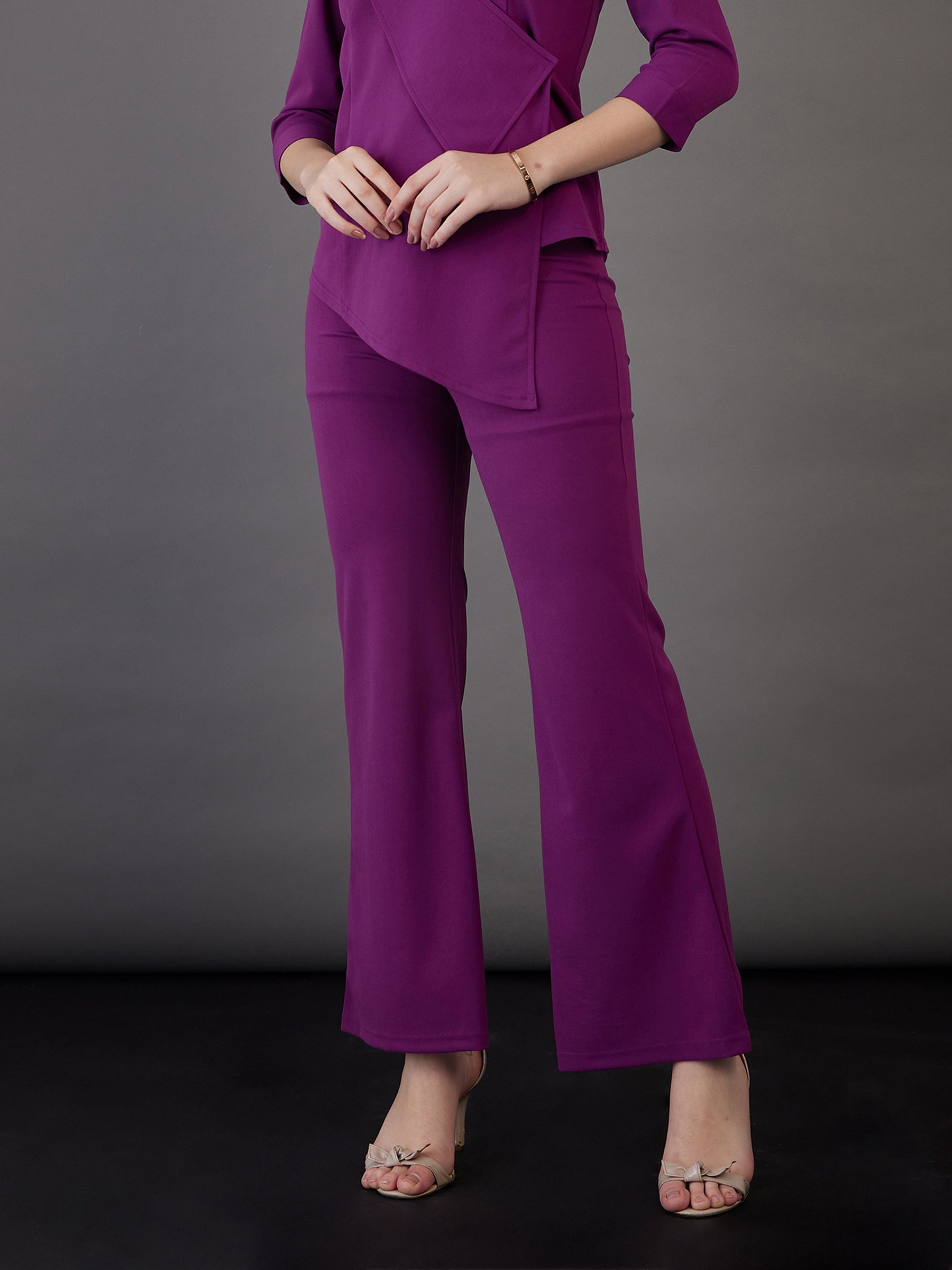 Women Purple Knitted Bell Bottom Pants