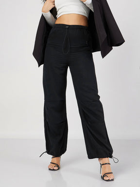 Black Denim Baggy Fit Cargo Pants-SASSAFRAS