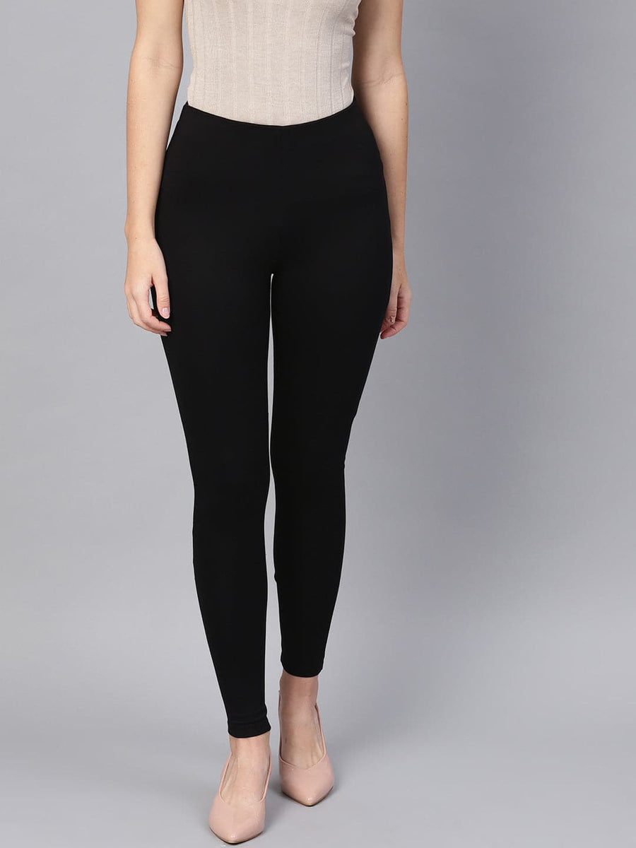 Buy Women Black Slim Fit Solid Treggings - Jeggings For Women