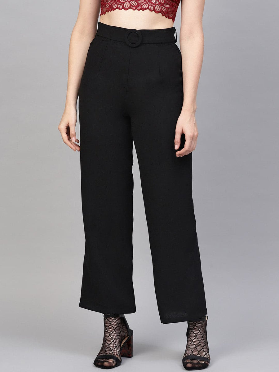 Kassually Trousers and Pants  Buy KASSUALLY Black Belted High Waist  Straight Trouser Online  Nykaa Fashion