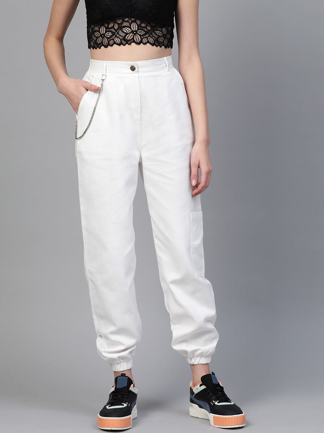 White Hip-Hop Streetwear Cargo Pants-Pants-SASSAFRAS
