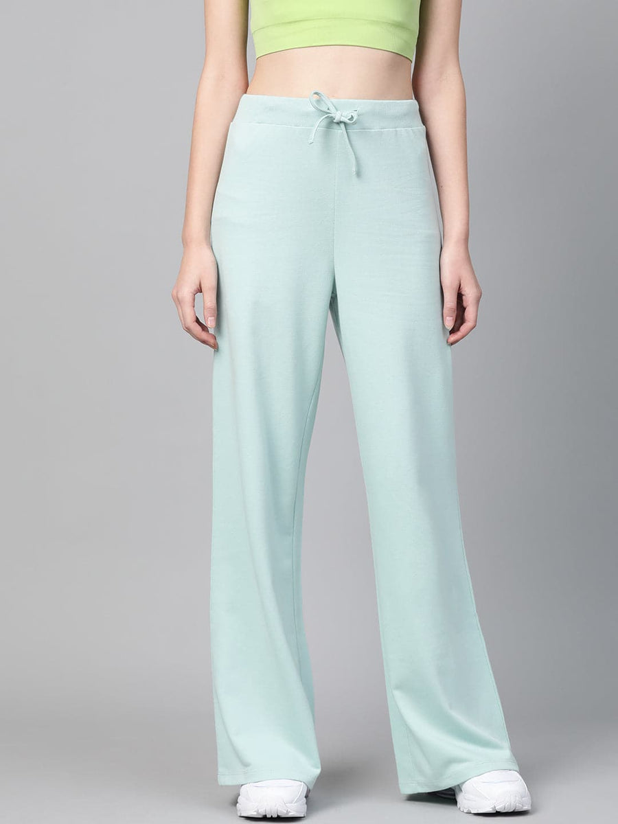 Buy Women Mint Green Solid Wide Leg Track Pants - Track Pants for