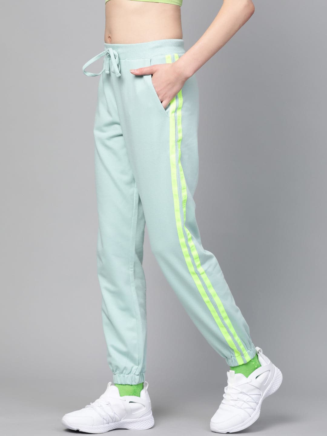 Sea Green Terry Contrast Side Tape Jogger-Joggers & Track Pants-SASSAFRAS