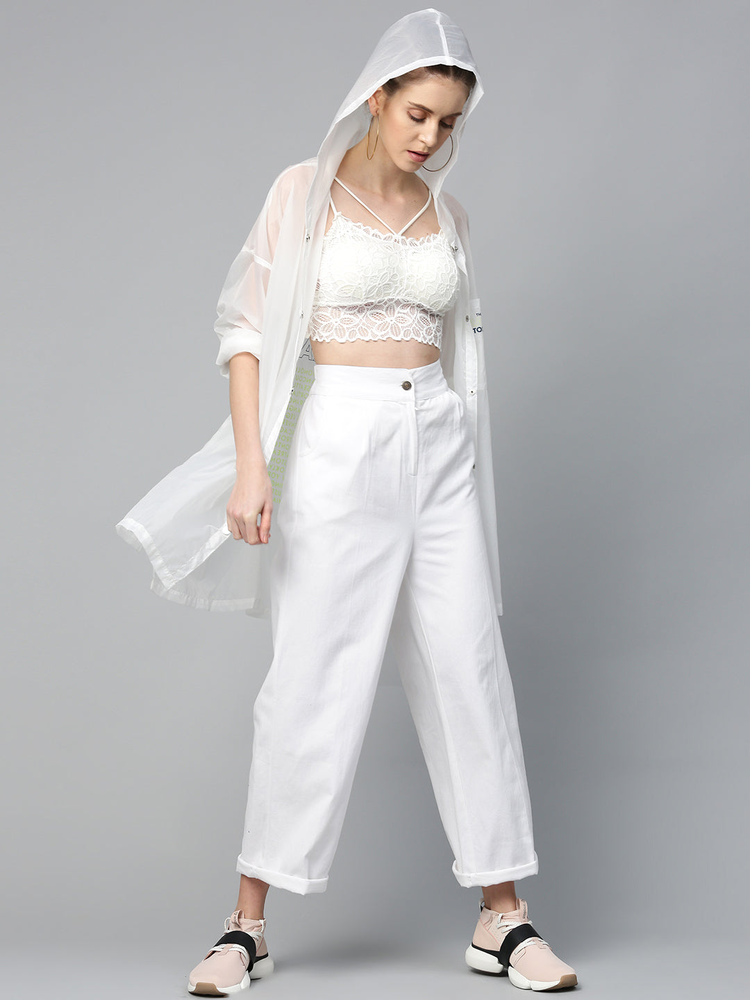 Buy SASSAFRAS Women White Twill Parallel Trousers - Trousers for