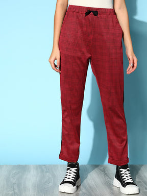 Red Check Side Tape Jacquard Pants-SASSAFRAS