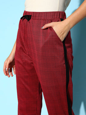 Red Check Side Tape Jacquard Pants-SASSAFRAS