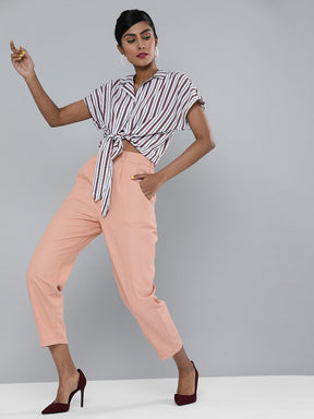 Plus Dusty Pink Plisse High Waist Trousers  PrettyLittleThing