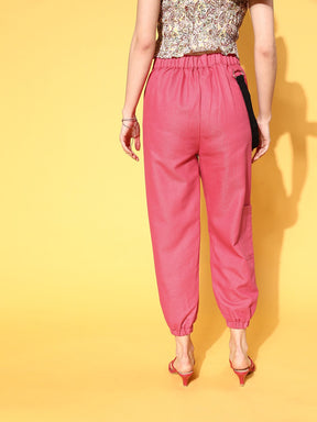 Women Fuchsia Hip-Hop Streetwear Cargo Pants