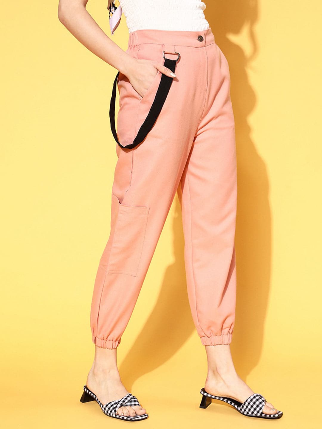 Women Dusty Pink Hip-Hop Streetwear Cargo Pants-Cargos-SASSAFRAS