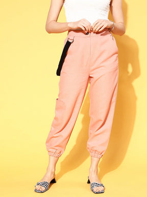 Women Dusty Pink Hip-Hop Streetwear Cargo Pants