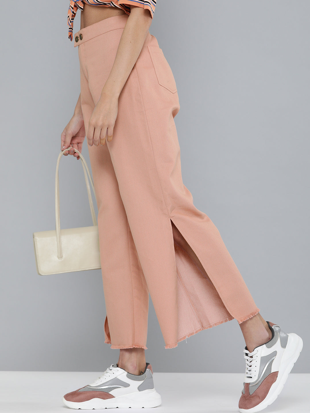 Dusty Pink HighWaisted Tapered Cigarette Trousers for Women 674