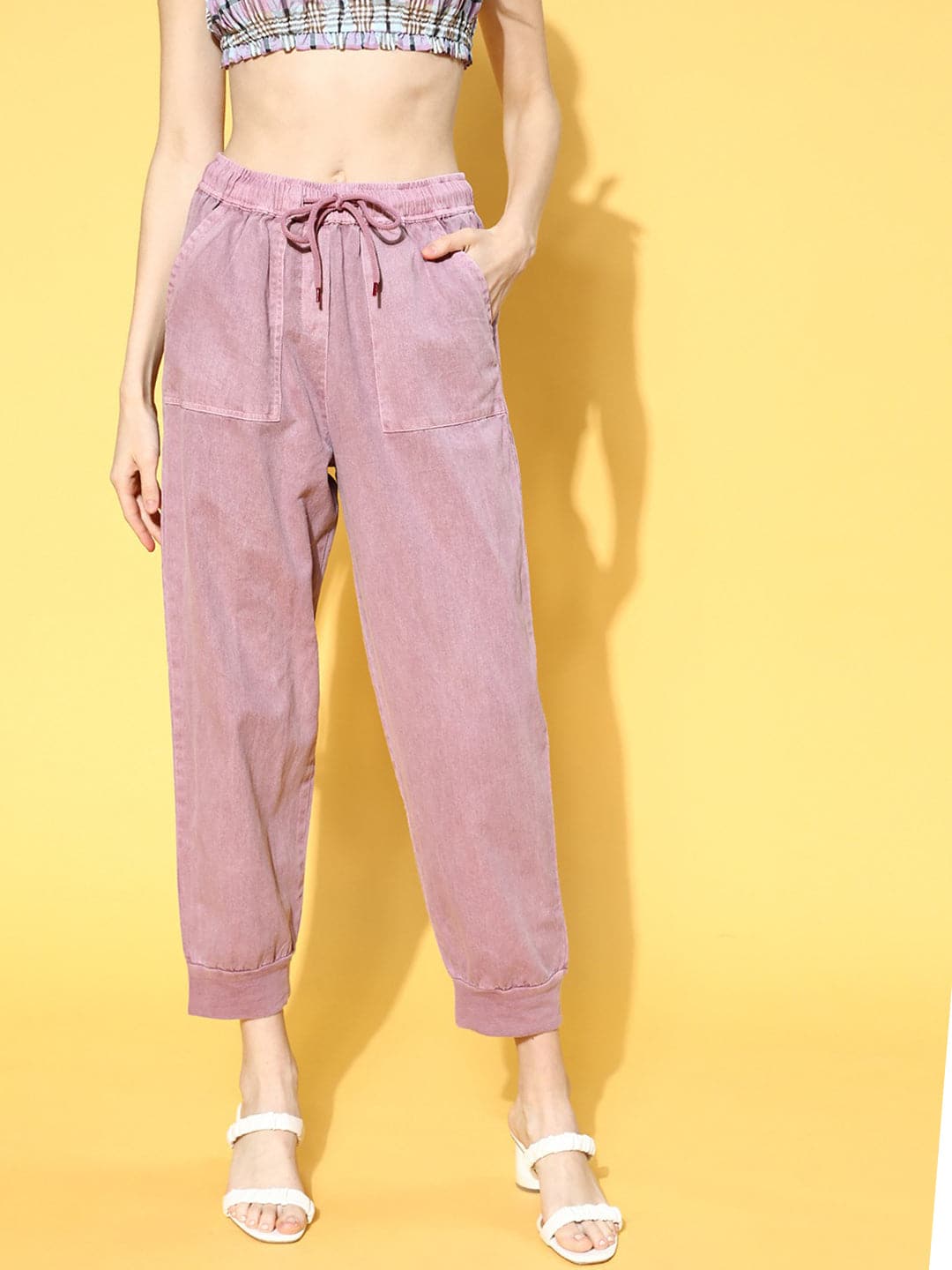 Women Lavender Garment Dyed Joggers-Pants-SASSAFRAS