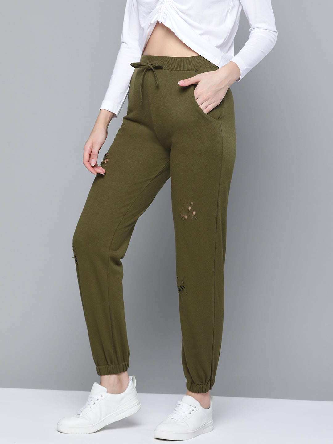 Ginger by Lifestyle Olive Green  Black ColorBlock Joggers