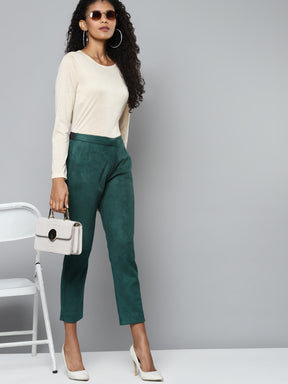 Emerald Green Suede Straight Pants