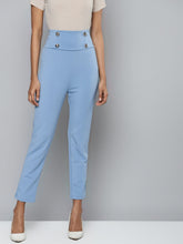 Blue Scuba Front Button High Waist Pants-Pants-SASSAFRAS