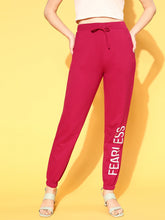 Women Fuchsia FEARLESS Print Joggers-Track Pants-SASSAFRAS