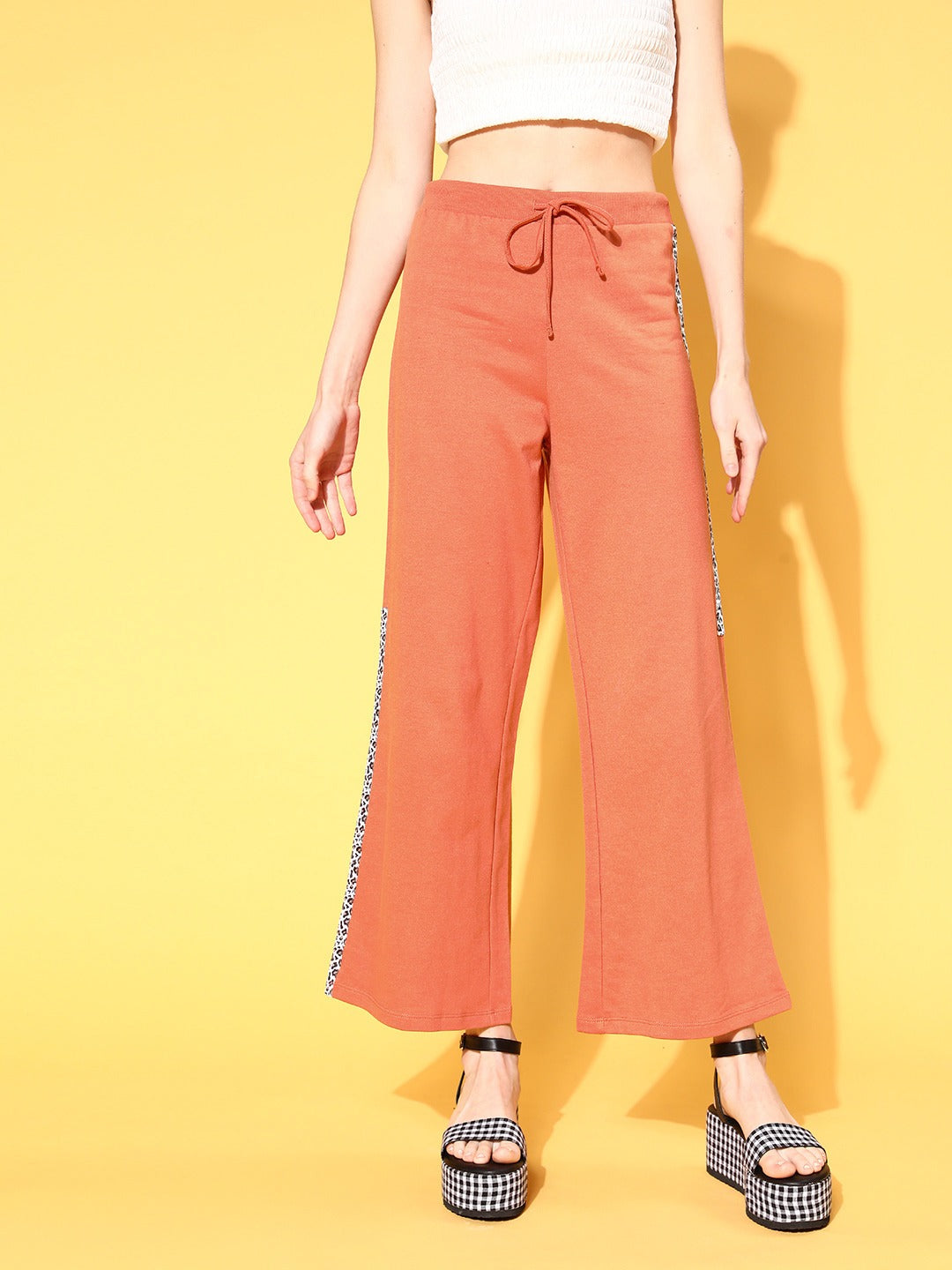 Women Coral Terry Animal Tape Wide Leg Track Pants