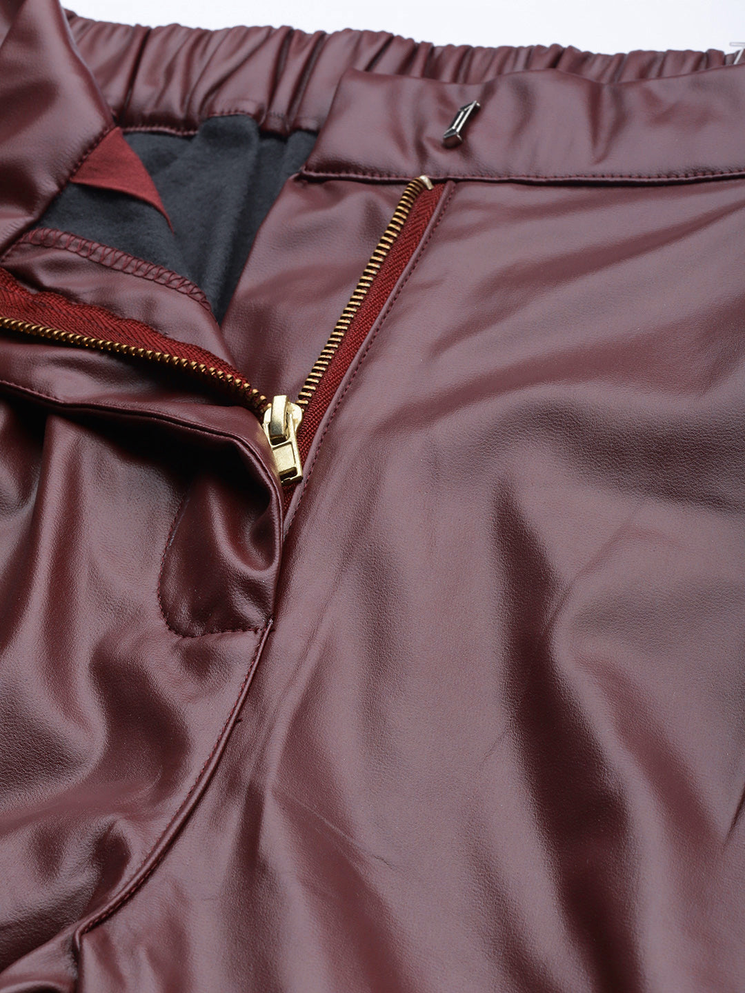 Burgundy Front Pleat Tapered Pants