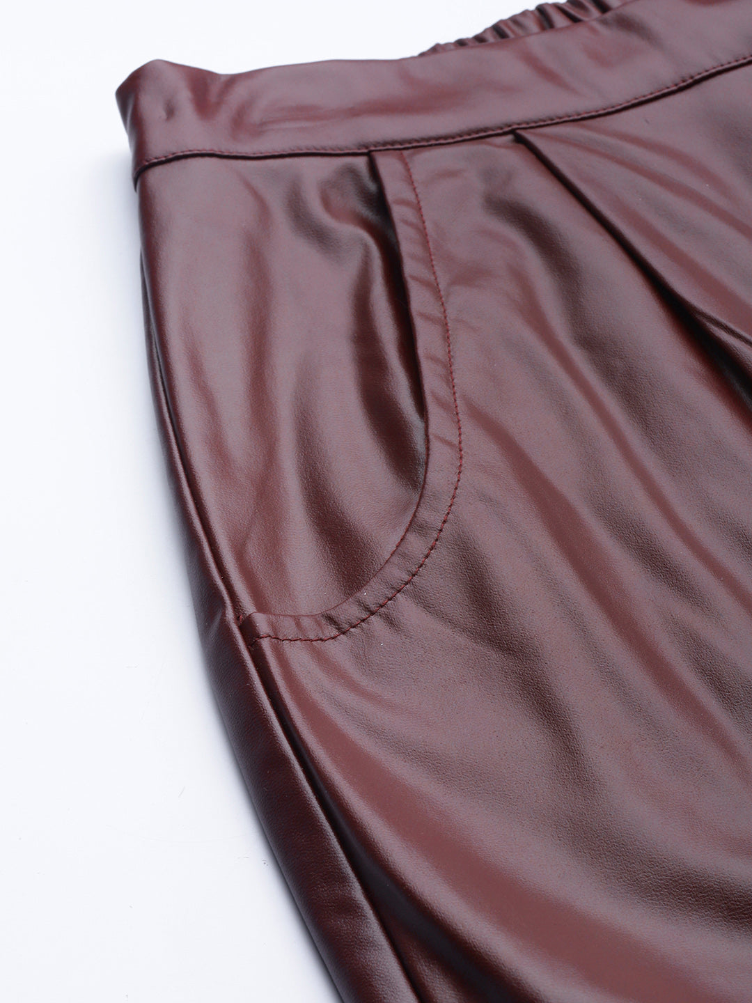 Burgundy Front Pleat Tapered Pants