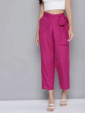 Women Pink Wrap Tapered Pants-Pants-SASSAFRAS