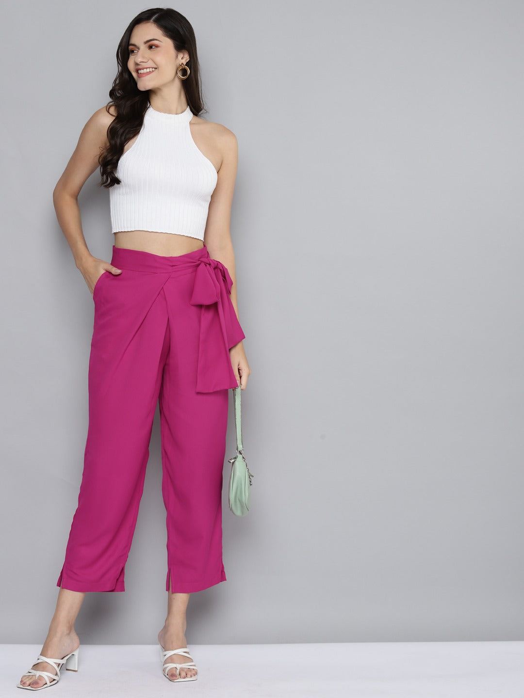 People Women Pink Tapered Fit HighRise Pleated Peg Trousers Price in  India Full Specifications  Offers  DTashioncom
