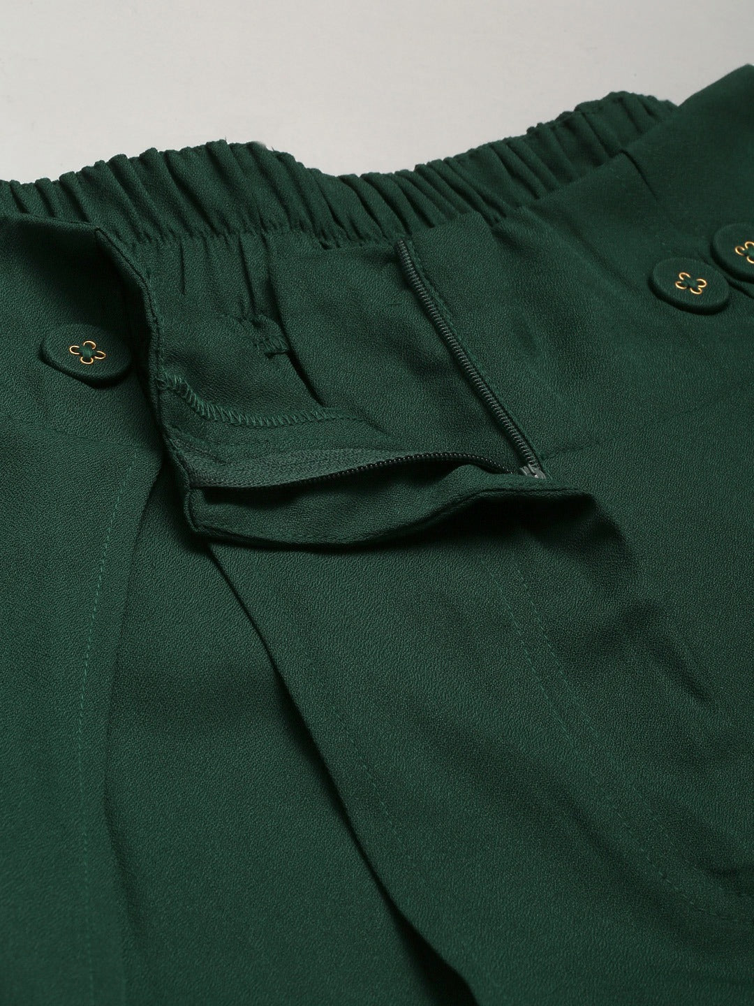 Women Emerald Green Front Pleat Pants