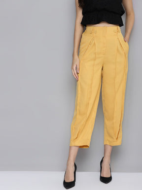 Women Yellow Front Pleat Pants-Pants-SASSAFRAS