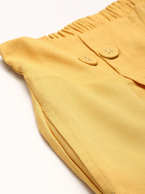 Women Yellow Front Pleat Pants