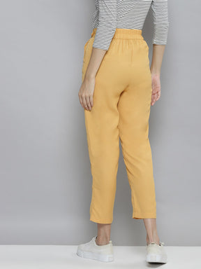 Women Yellow Belted Tapered Pants