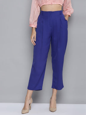 Women Royal Blue Front Zip Detail Pants-Pants-SASSAFRAS