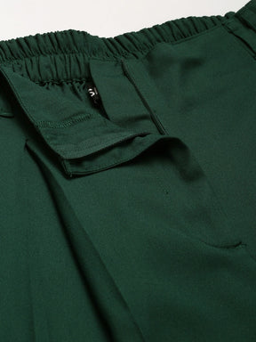 Women Emerald Green Front Zip Detail Pants