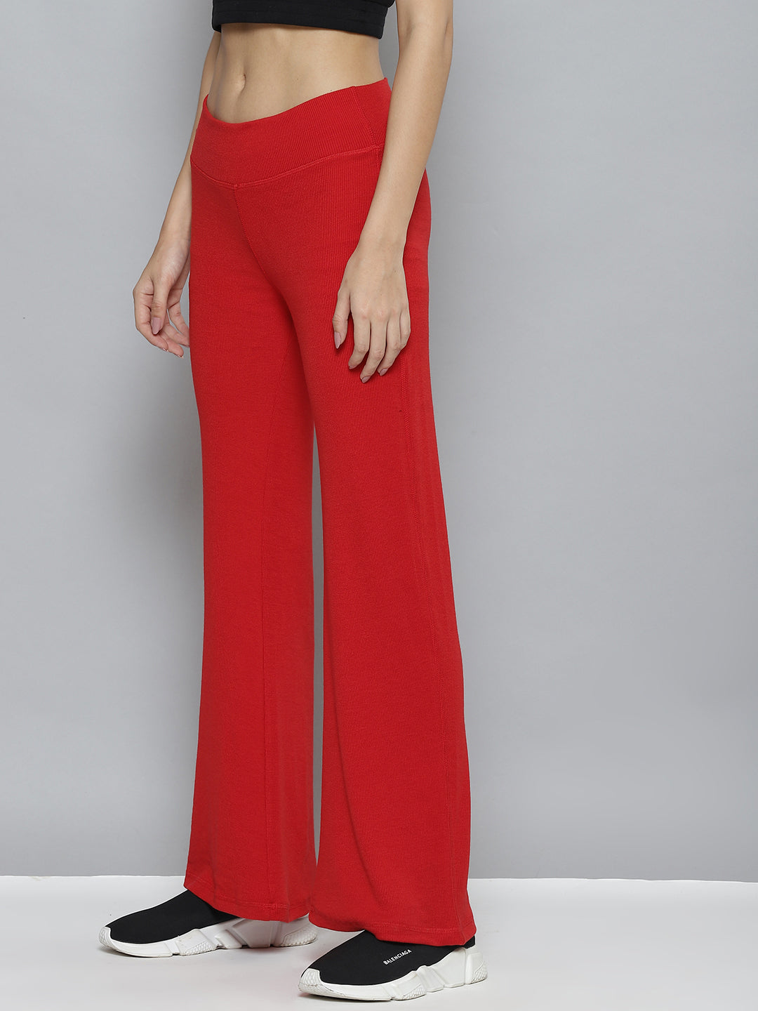 Red Wide Leg Soft Trousers, Womens Trousers